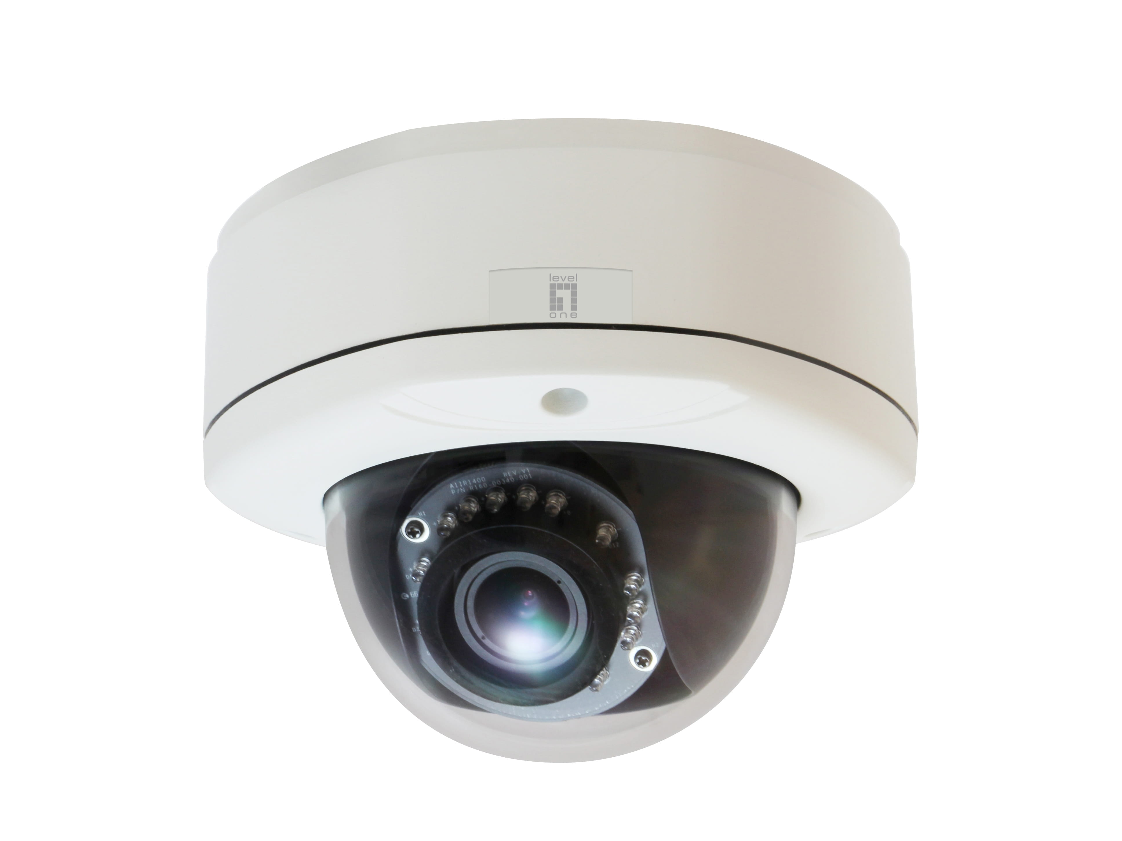 LevelOne Fixed Dome Network Camera, 3-Megapixel, Outdoor, PoE 802.3af, Day & Night, IR LEDs, WDR, IP-Sicherheitskamera, Draußen, Kabelgebunden, CE, FCC, ONVIF, IK10, NEMA 4X, Decke/Wand, Schwarz, Weiß