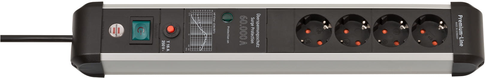 Brennenstuhl 1391010400, 3 m, Drinnen, Abgewinkelt, IP20, Schwarz, Silber, 4 AC-Ausgänge