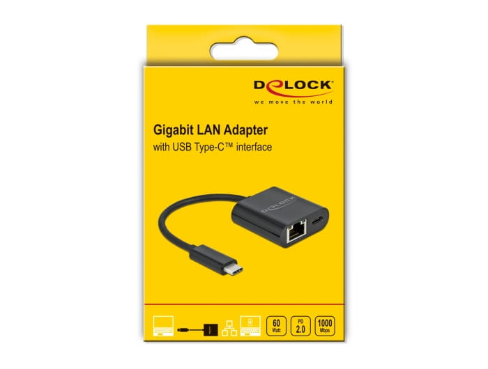 Delock Netzwerkadapter - USB-C 3.2 Gen 1 - Gigabit Ethernet x 1 + USB-C (nur Strom)