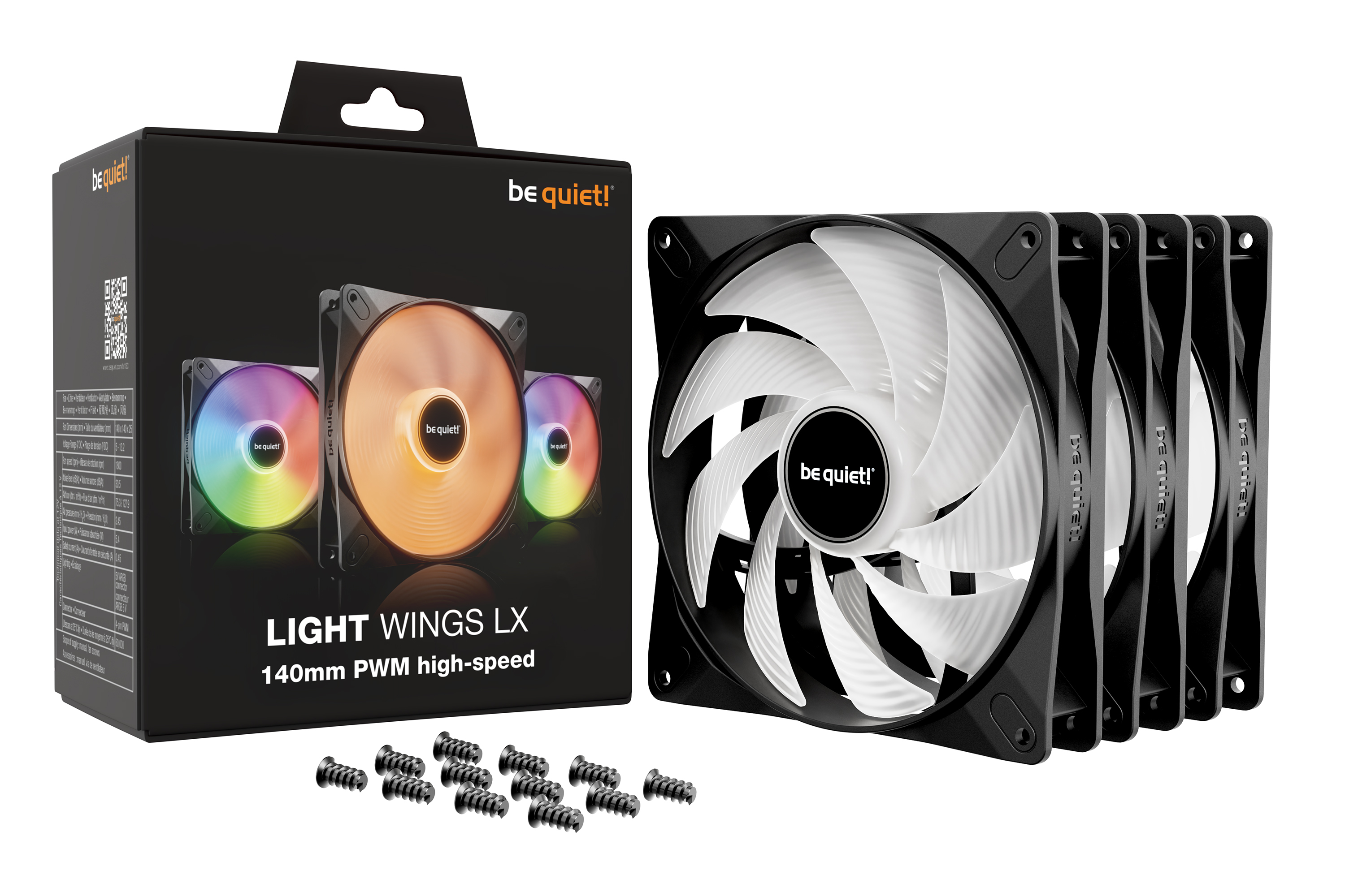 Be Quiet! Light Wings LX - Gehäuselüfter - PWM High-Speed - 140 mm - Schwarz (Packung mit 3)