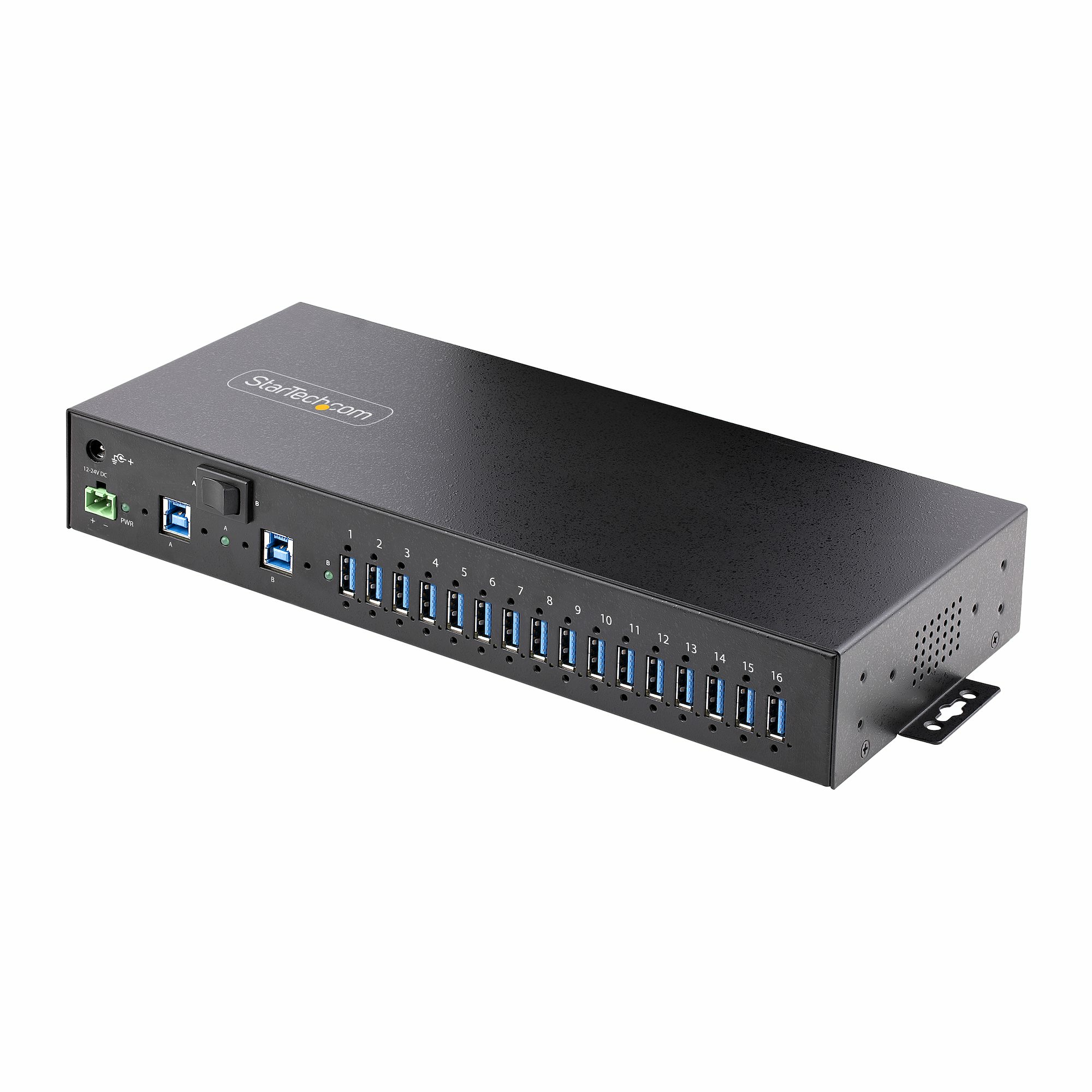 StarTech.com 16-Port Industrial USB 5Gbps Hub with Power Adapter, Metal Enclosure, Mountable, ESD Protection, Terminal Block Power, USB Charging, Dual-Host Switch
