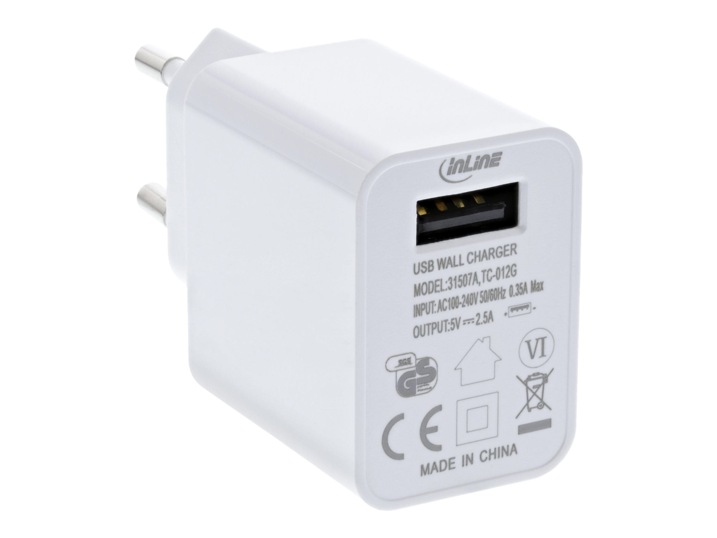 InLine USB Ladegerät Single - Netzteil - 100-240V zu 5V/2,5A - weiß