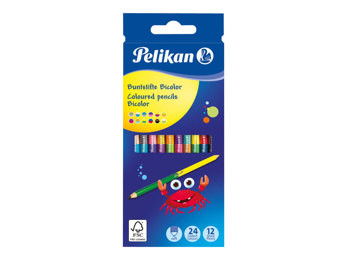 Pelikan Bicolor - Farbstift mit doppelter Spitze - weich - verschiedene Farben - 3 mm - dünn (Packung mit 12)