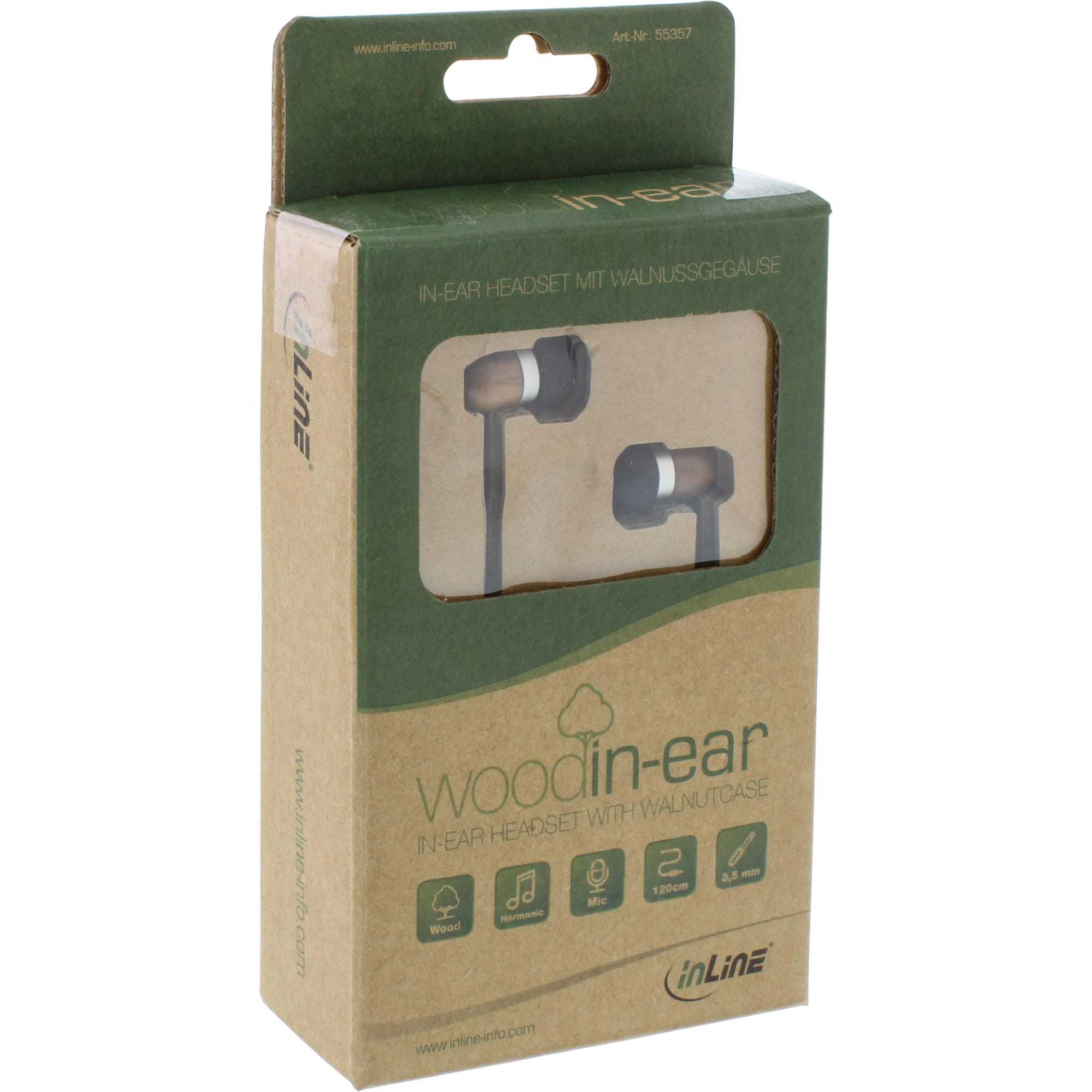InLine woodin-ear - In-Ear Headset mit Kabelmikrofon und Funktionstaste - Walnuss