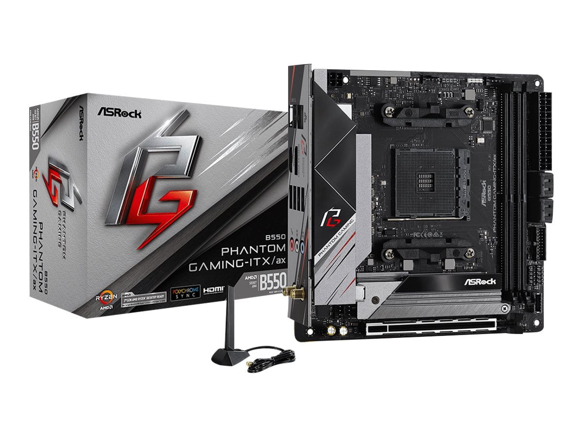 ASRock B550 Phantom Gaming-ITX/ax - Motherboard - Mini-ITX - Socket AM4 - AMD B550 Chipsatz - USB-C Gen2, USB 3.2 Gen 1, USB 3.2 Gen 2 - 2.5 Gigabit LAN, Wi-Fi, Bluetooth - Onboard-Grafik (CPU erforderlich)