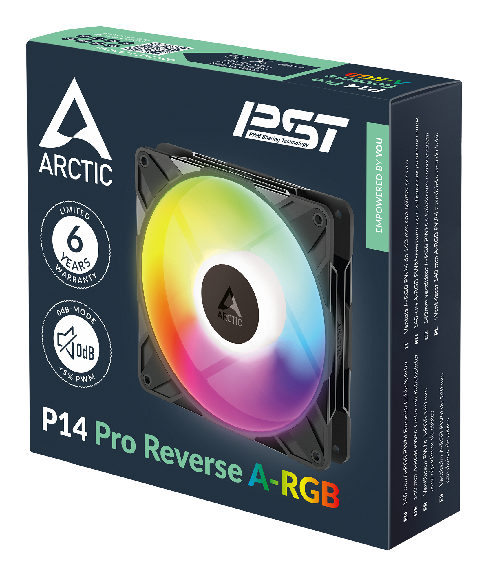 Arctic Freezer P14 Pro Reverse A-RGB - 140 mm A-RGB PWM-Lüfter mit Kabelsplitter, Ventilator, 14 cm, 166,5 m³/h, Schwarz