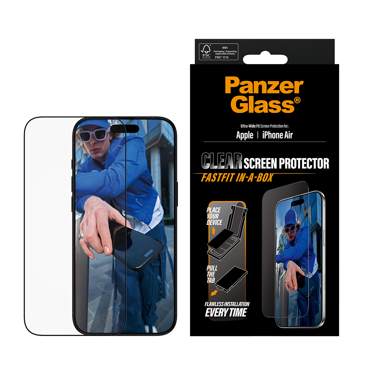 PanzerGlass ® Displayschutz iPhone Air | Ultra-Wide Fit m. Fastfit in-a-box, Apple, Apple - iPhone Air, Trockene Anwendung, Kratzresistent, Schockresistent, Transparent, 1 Stück(e)