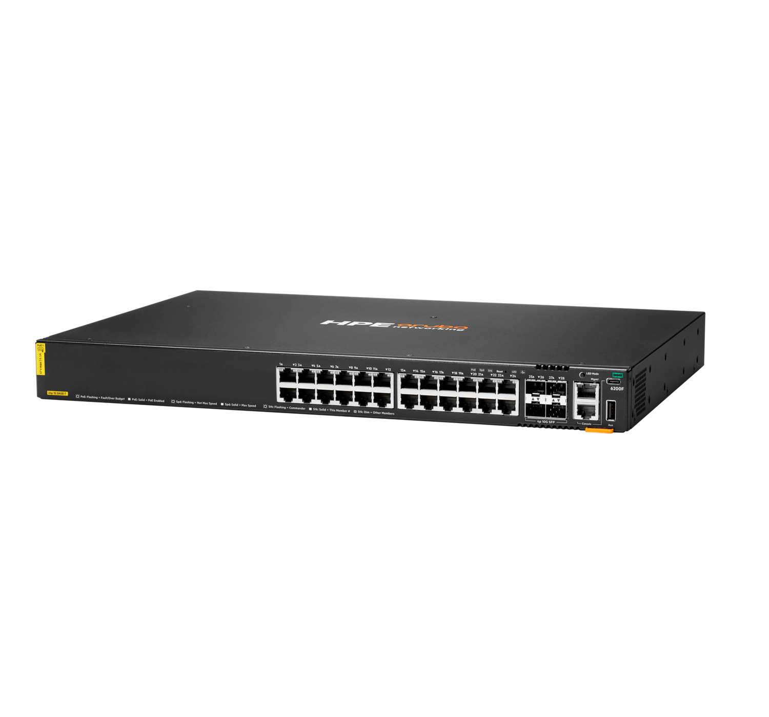 HPE Aruba Networking 6200F 24G Class4 PoE 4SFP+ 370W Switch - Switch - max. Stapelentfernung 10 km - L3 - managed - 24 x 10/100/1000 (PoE+)