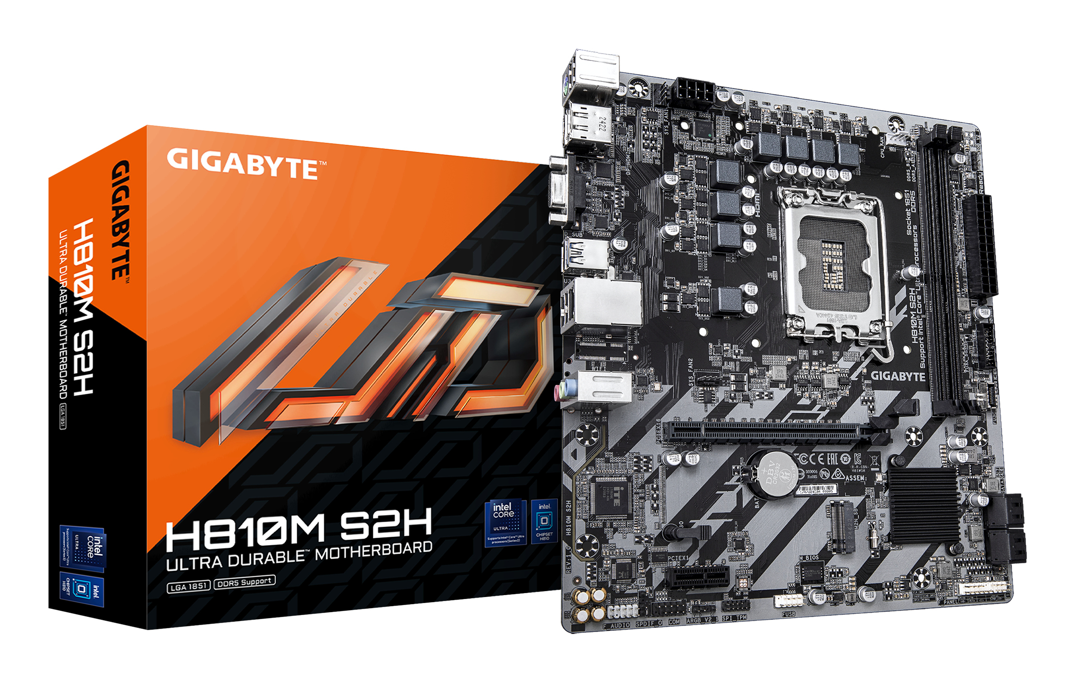 Gigabyte H810M S2H - Motherboard - micro ATX - LGA1851 Sockel - H810 Chipsatz - USB-C 3.2 Gen 1, USB 3.2 Gen 1 - Gigabit LAN - Onboard-Grafik (CPU erforderlich)