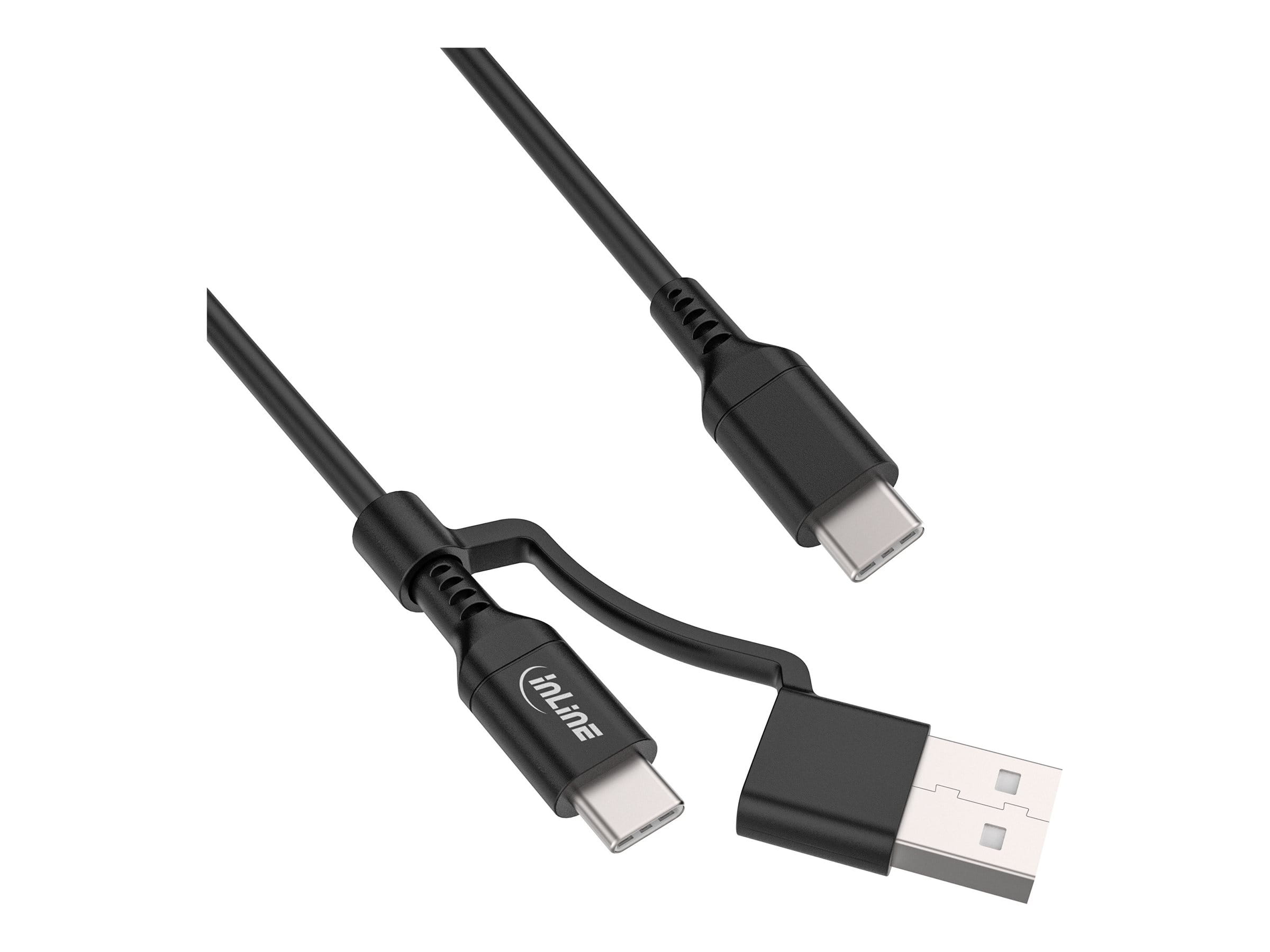 InLine 2-in-1 USB-C Kabel + USB-A Adapter - USB 2.0 - 100W - TPE - schwarz - 2m