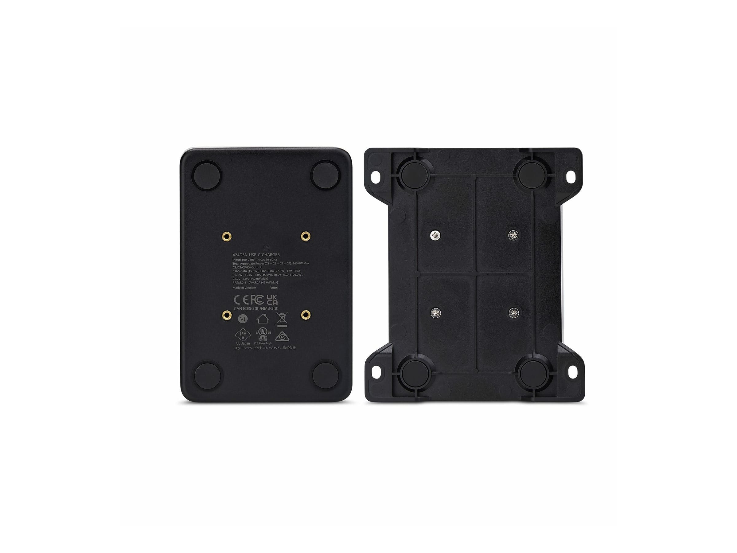 StarTech.com 4-Port USB-C Charger, 240W Total, Single Port 140W EPR - Netzteil - mit Oberflächenmontagehalterung - 240 Watt - 5 A - Power Delivery 3.1 - 4 Ausgabeanschlussstellen (USB-C)