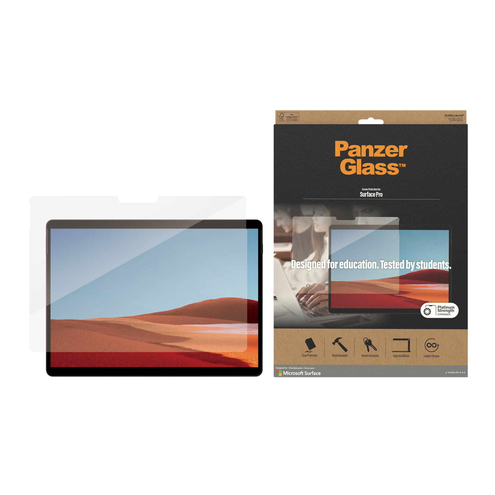 PanzerGlass ® Displayschutz Microsoft Surface Pro X | Pro 8 AB, Microsoft, Microsoft - Surface Pro X, Microsoft - Surface Pro 8, Trockene Anwendung, Kratzresistent, Schockresistent, Antibakteriell, Transparent, 50 Stück(e)