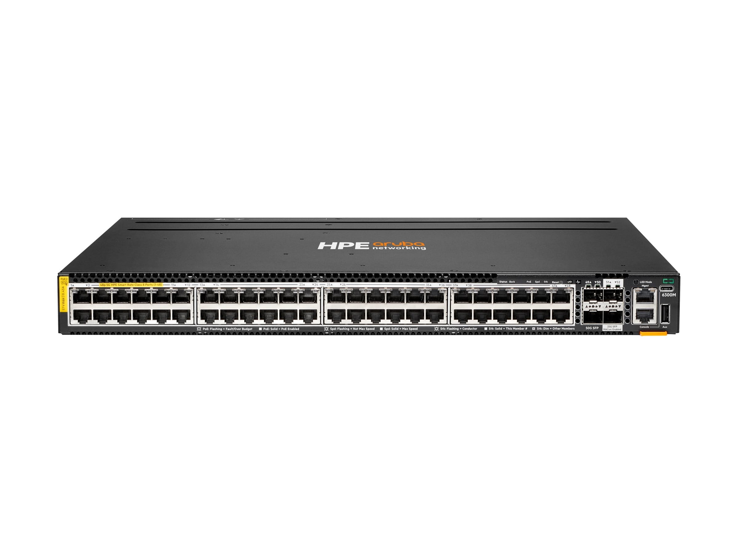 HPE Aruba Networking 6300M 48p 10M/100M/1G Class4 PoE 4p SFP56 50G TAA Switch - Switch - max. Stapelentfernung 10 km - L3 - managed - 48 x 10/100/1000 (PoE+)