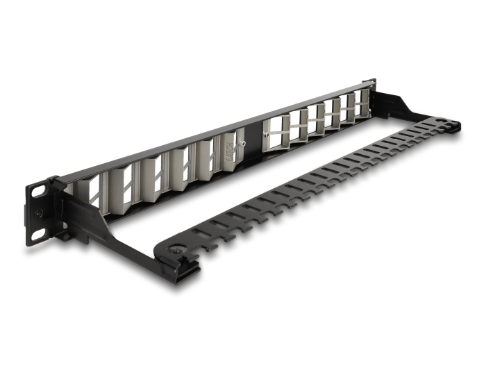 Delock Patchpanel (Blindblech) - abgewinkelt, mit Zugentlastung - Rack montierbar - Schwarz - 1U - 48.3 cm (19")