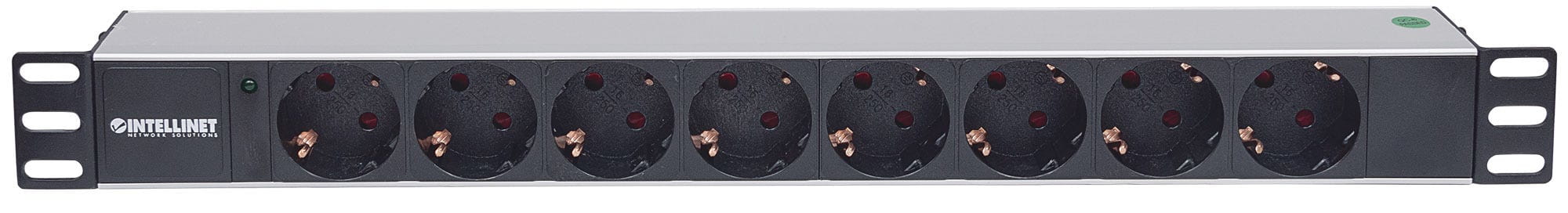 Intellinet 19" 1.5U Rackmount 8-Way Power Strip - German Type", With LED Indicator Only, No Surge Protection, 1.6m Power Cord - Steckdosenleiste (Rack - einbaufähig)
