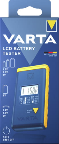 Varta LCD Battery Tester, 9v, AA, AAA, C, D, Alkali, Lithium-Ion (Li-Ion), Nickel-Metallhydrid (NiMH), Blau, Gelb