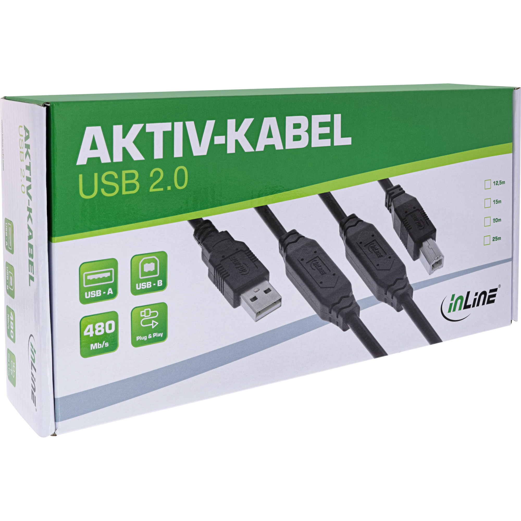 InLine USB 2.0 Aktiv-Kabel - USB-A Stecker zu USB-B Stecker - 20m