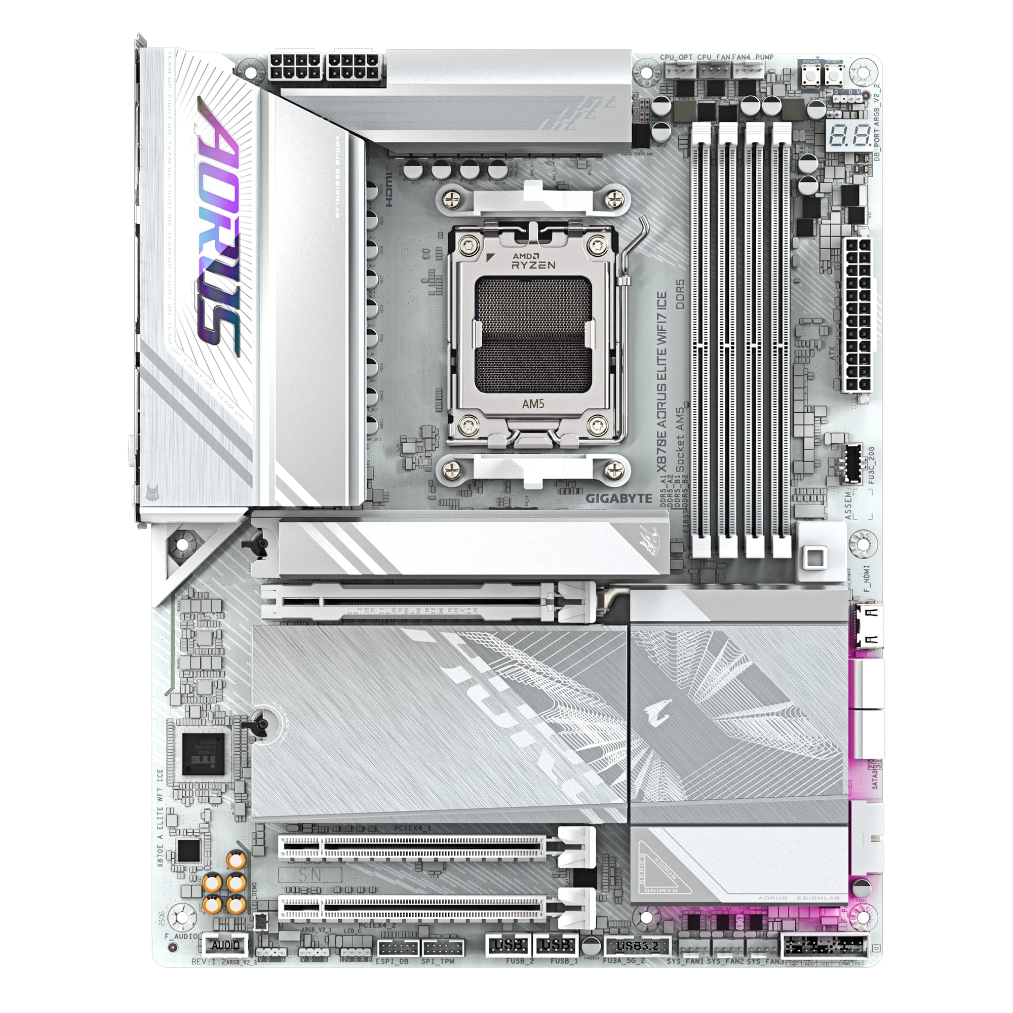Gigabyte AORUS X870E ELITE WIFI7 ICE - Motherboard - ATX - Socket AM5 - AMD X870E Chipsatz - USB4, USB-C 3.2 Gen 2x2, USB 3.2 Gen 1, USB 3.2 Gen 2 - 2.5 Gigabit LAN, Bluetooth, Wi-Fi 7 - Onboard-Grafik (CPU erforderlich)