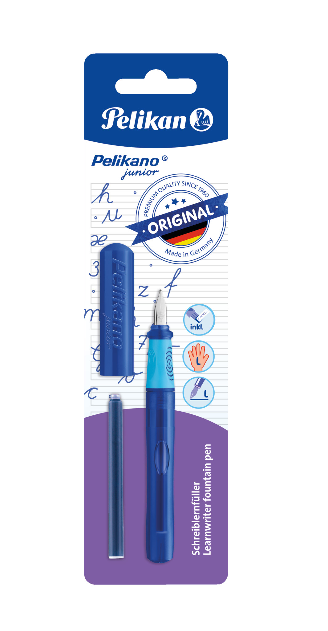 Pelikan 824927, Mehrfarbig, Kartuschenfüllsystem, Blau, Recycelbarer Kunststoff, Edelstahl, Linkshändig
