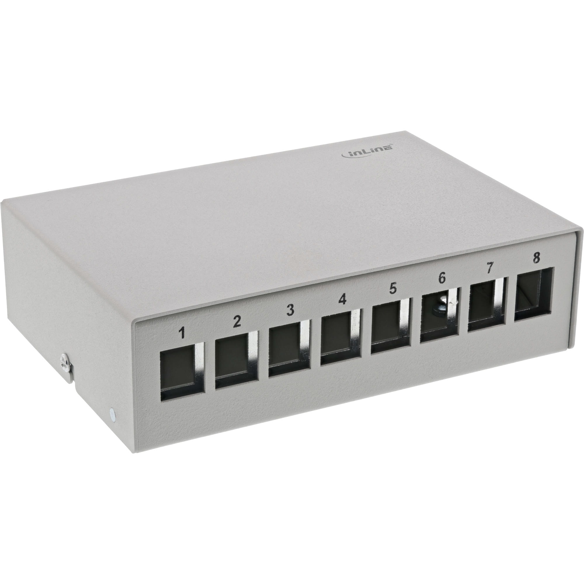 InLine Patchfeld-Dose Aufputz für 8x Keystone RJ45 - Metall - lichtgrau RAL7035