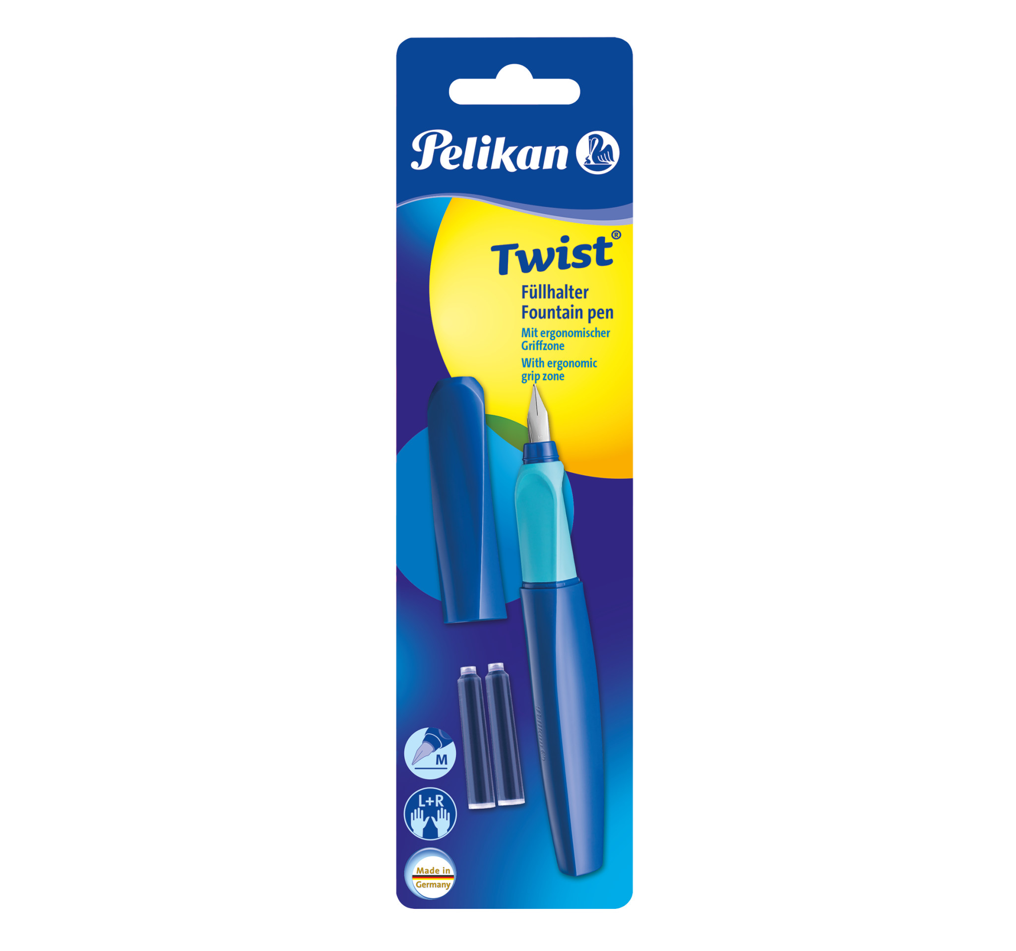 Pelikan Füllh. Twist P457 Deep Blue M +2TP Blister, Blau, Rundspitze, Edelstahl, Medium, Beidhändig, Deutschland