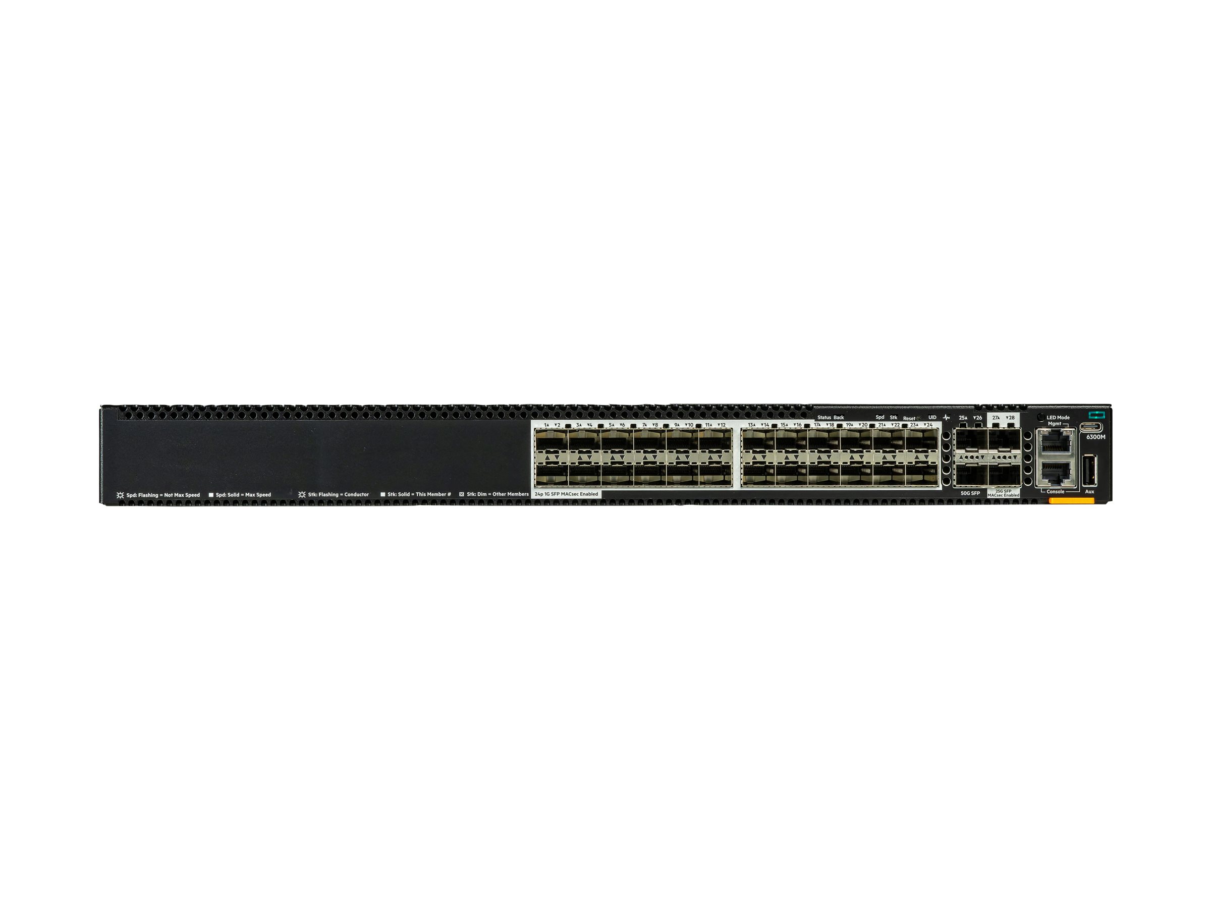 HPE Aruba Networking CX 6300M 24p SFP 1G 2p SFP56 50G 2p SFP28 25G MACsec - Switch - L3 - managed - 24 x Gigabit SFP + 2 x 10 Gigabit / 25 Gigabit SFP28 + 2 x 10 Gigabit / 25 Gigabit / 50 Gigabit SFP56 (uplink / stacking)