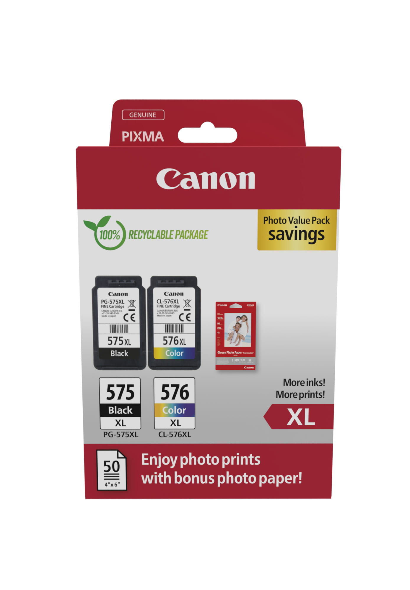 Canon PG-575XL/CL-576XL Photo Paper Value Pack - 2er-Pack - Hohe Ergiebigkeit - Schwarz, Farbe (Cyan, Magenta, Gelb)