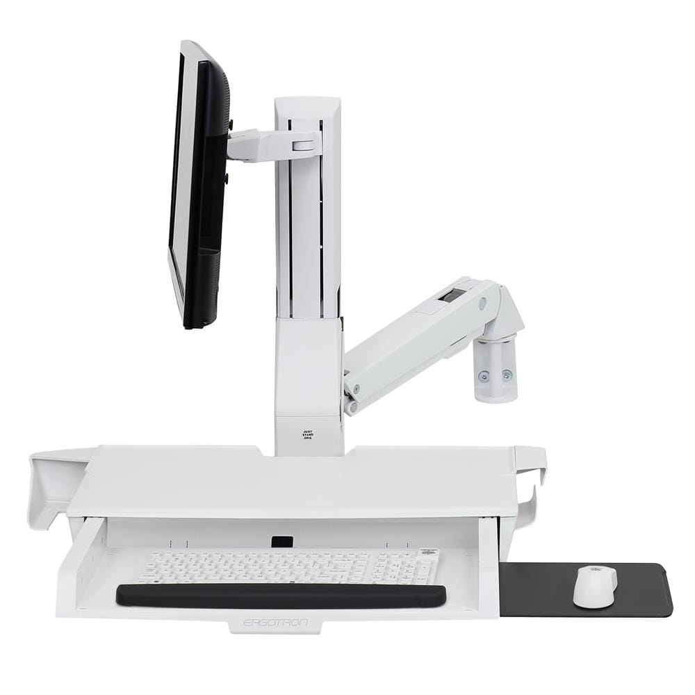 Ergotron Sit-Stand Combo Arm - Befestigungskit (Handgelenkkissen, Wandmontagehalterung, Display-Halterung, Schienenmontage Halterungsset, Mausablage zum Herausziehen, Combo Schwenkarm, Arbeitsfläche mit Tastaturablage, Scanner- und Maushalter)