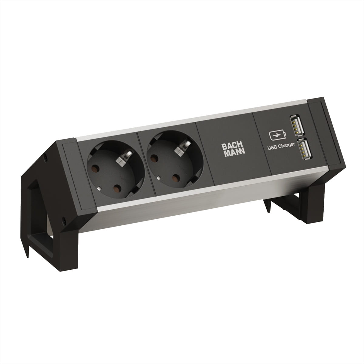 Bachmann DESK 2 ALU BLACK - Steckdosenleiste - Wechselstrom 250 V - Eingabe, Eingang GST18i3 - Ausgangsanschlüsse: 2 (2 x USB, 2 x CEE 7/3)