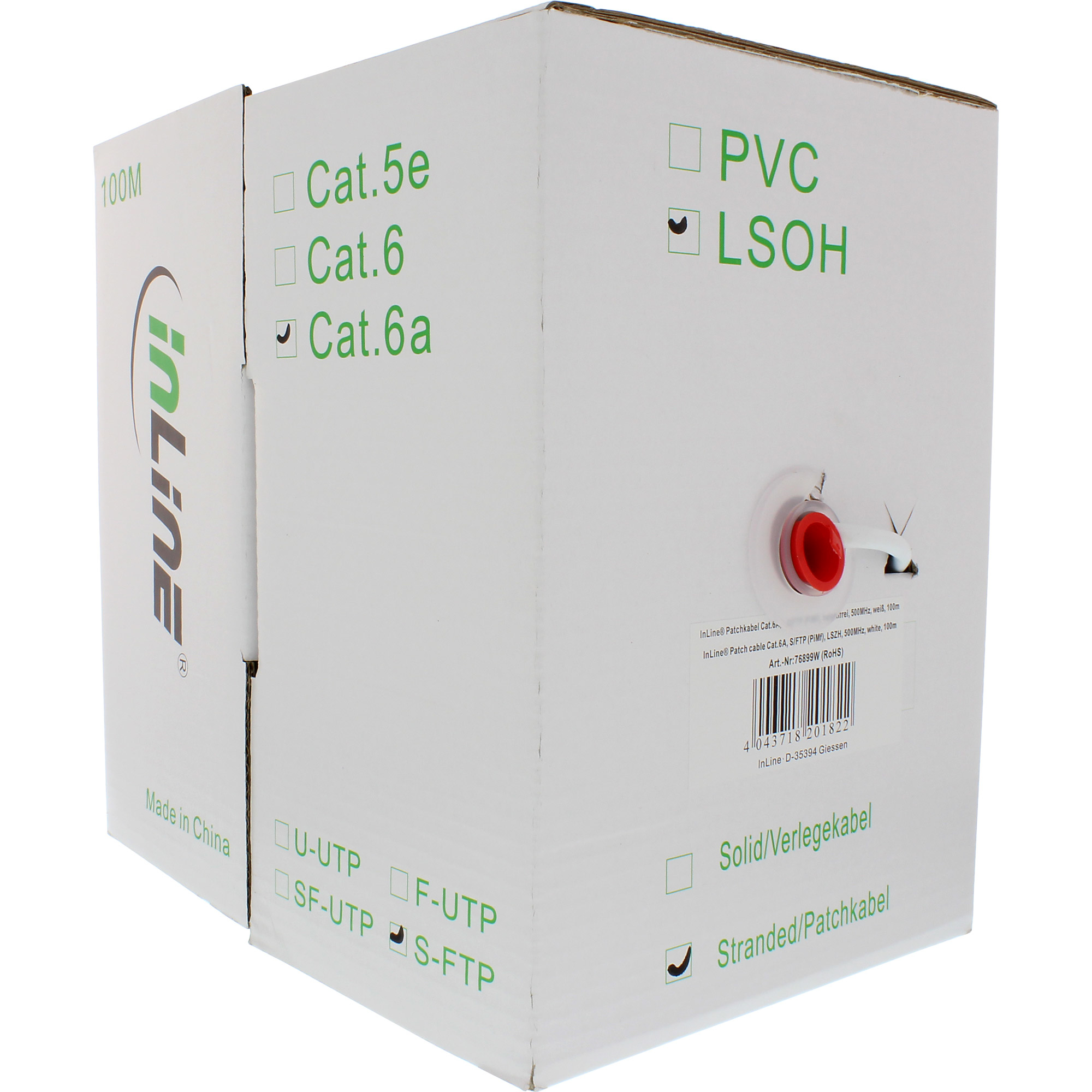 InLine Patchkab. - S/FTP (PiMf) - Cat.6A - 500MHz - halogenfrei - Kupfer - weiß - 100m