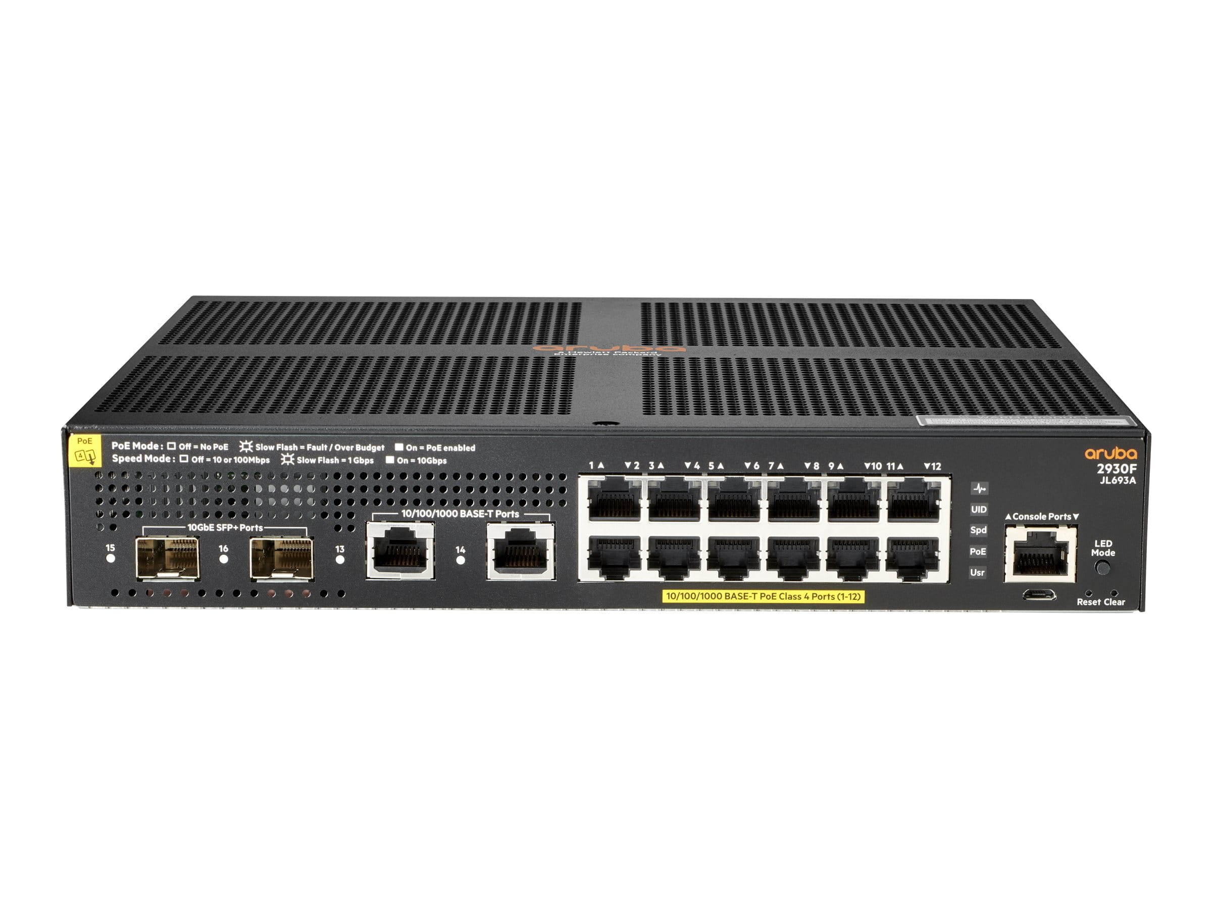 HPE Aruba Networking 2930F 12G PoE+ 2G/2SFP+ - Switch - L3 - managed - 12 x 10/100/1000 (PoE+)