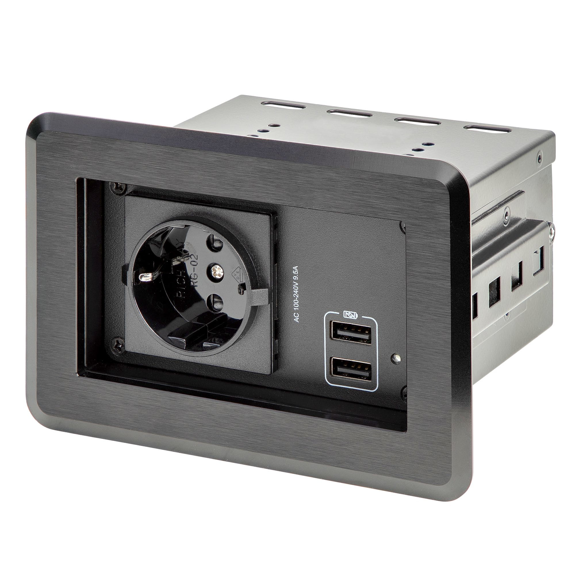 StarTech.com Tischanschlussfeld mit Einbausteckdose ( mit 2x USB-Anschlüssen, 1x Schuko, versenkbare Steckdose, Tischtank)