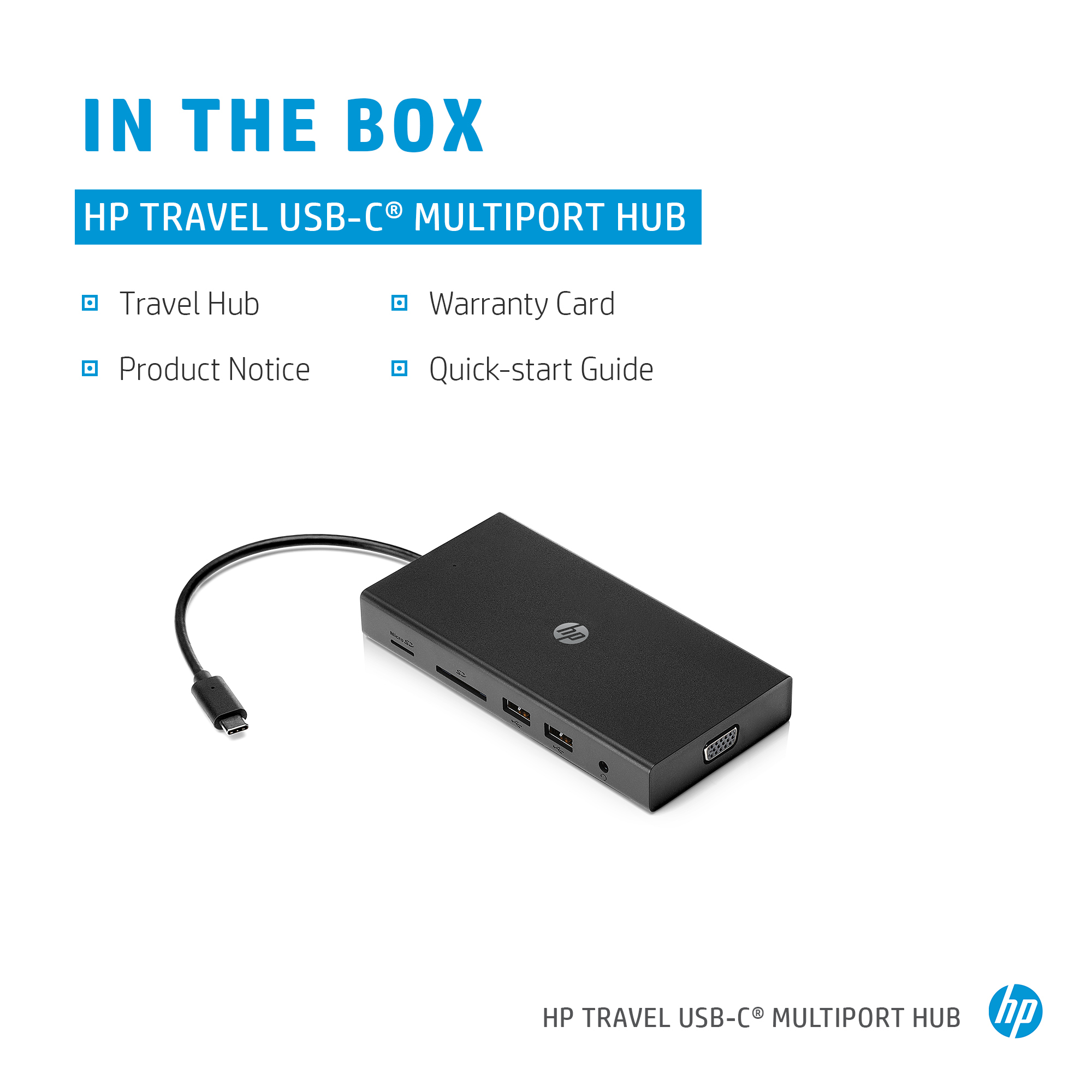 HP USB-C-Reisehub mit mehreren Anschlüssen, Kabelgebunden, USB 3.2 Gen 1 (3.1 Gen 1) Type-C, 10,100,1000 Mbit/s, Schwarz, MicroSD (TransFlash), SD, China