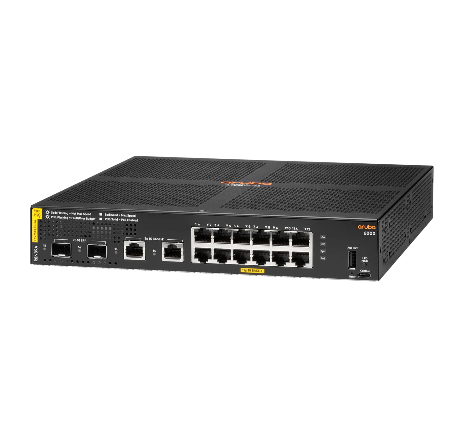 HPE Aruba Networking 6000 12G Class4 PoE 2G/2SFP 139W Switch - Switch - managed - 12 x 10/100/1000 (PoE+)