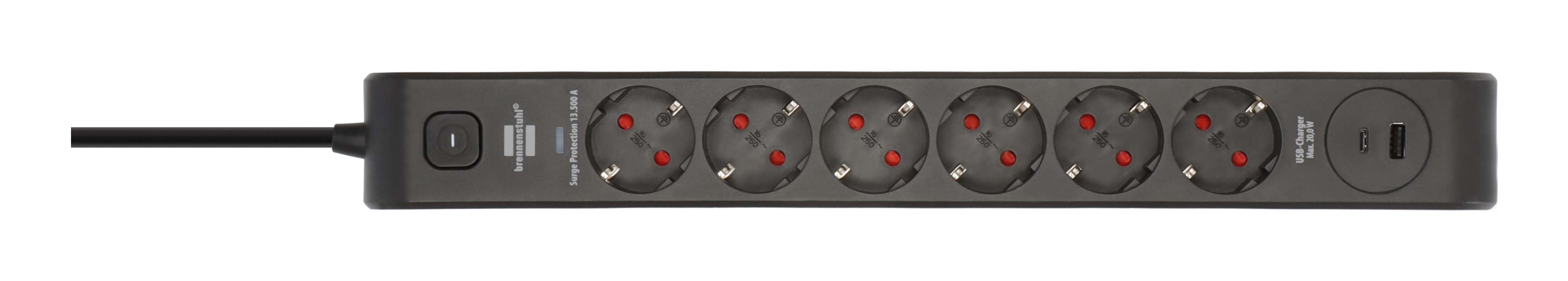 Brennenstuhl 1150790602, 2 m, Drinnen, IP20, Schwarz, Anthrazit, 6 AC-Ausgänge, 230 V