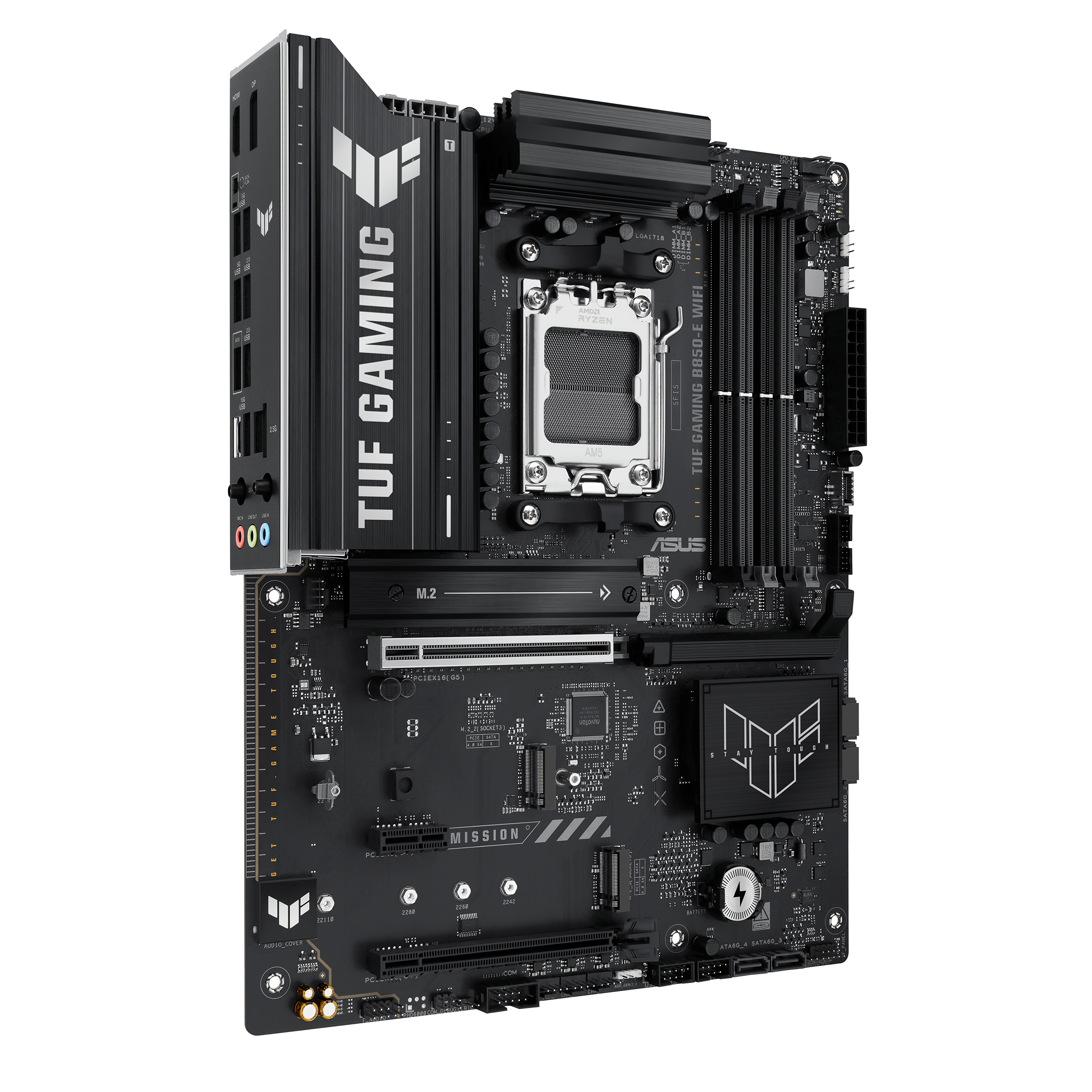 ASUS TUF GAMING B850-E WIFI - Motherboard - ATX - Socket AM5 - AMD B850 Chipsatz - USB-C 3.2 Gen2, USB 3.2 Gen 1, USB 3.2 Gen 2, USB-C 3.2 Gen 2x2, USB4 - Wi-Fi 6E, 2.5 Gigabit LAN, Bluetooth - Onboard-Grafik (CPU erforderlich)