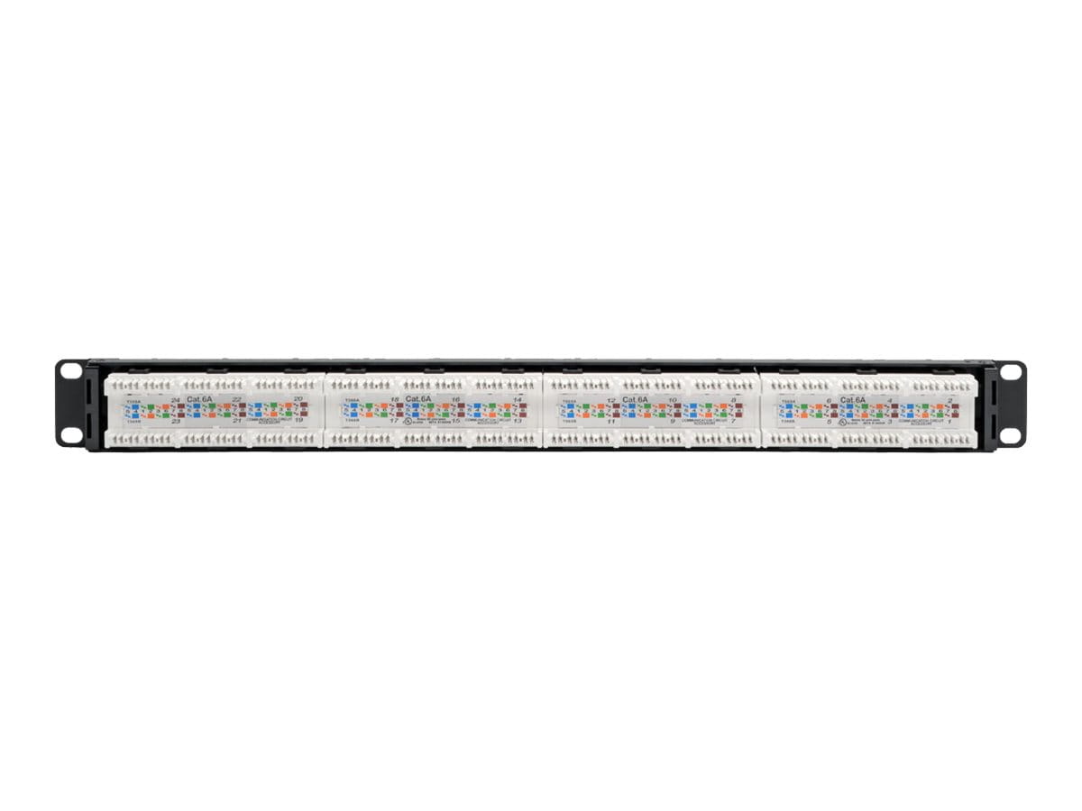 Tripp Eaton Tripp Lite Series 24-Port 1U Rack-Mount Cat6a/Cat6/Cat5e 110 Patch Panel with Cable Management Bar, 110 Punchdown, RJ45, TAA - Patch Panel - RJ-45 X 24 - Schwarz - 1U - 48.3 cm (19")