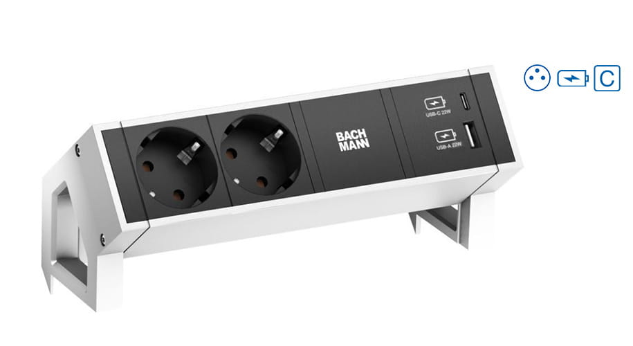 Bachmann DESK 2 - Steckdosenleiste - included mounting bracket - Eingabe, Eingang GST18 - Ausgangsanschlüsse: 2 (2 x Frankreich / UTE, 24 pin USB-C, USB)