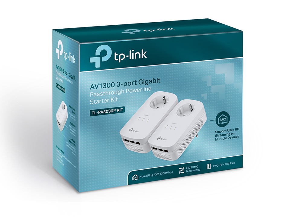 TP-LINK TL-PA8030P KIT - Starter Kit - Powerline Adapter 1GbE, HomePlug AV (HPAV)