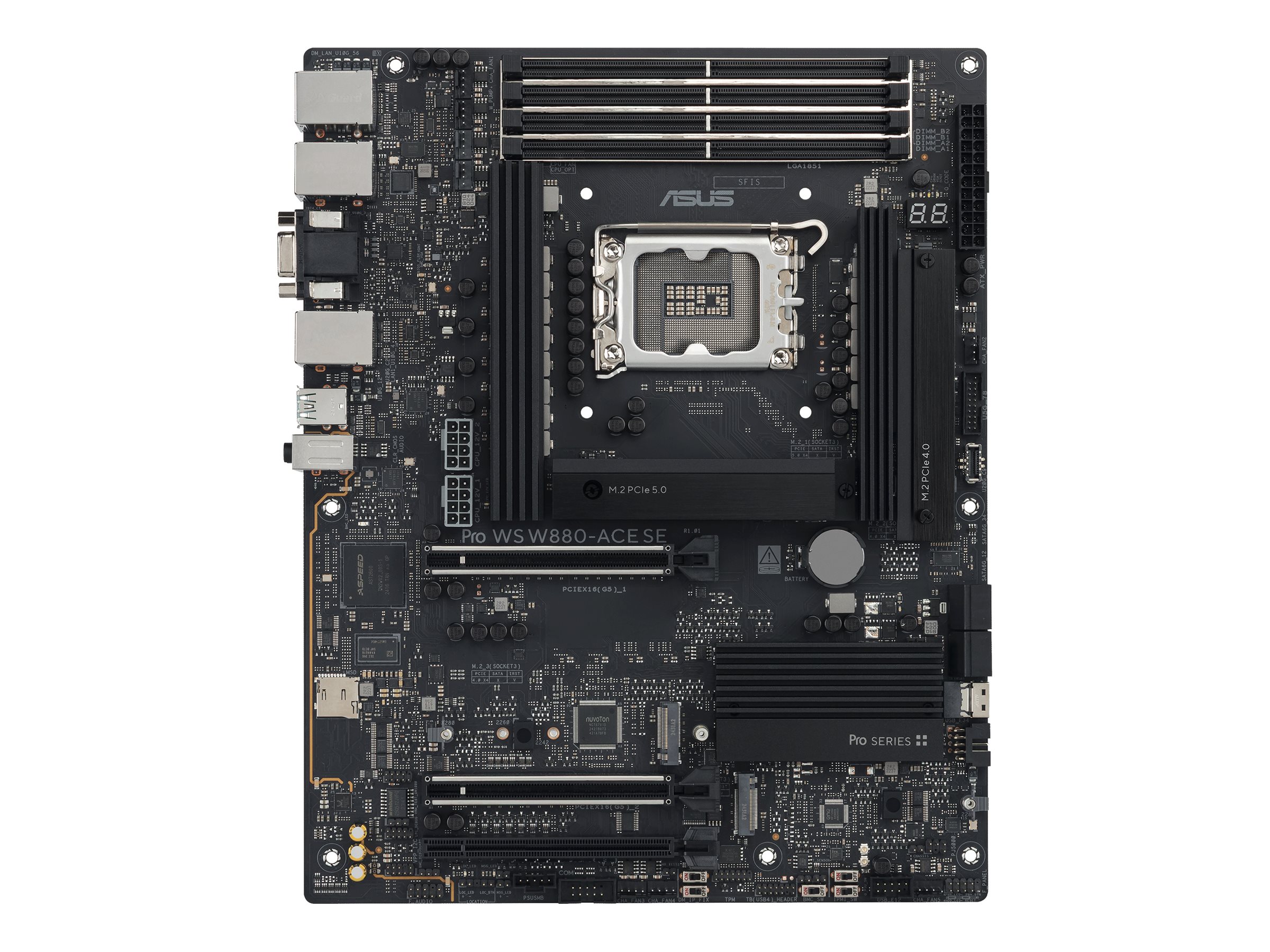 ASUS Pro WS W880-ACE SE - Motherboard - ATX - LGA1851 Sockel - W880 Chipsatz - USB4, USB 3.2 Gen 2x2, USB 3.2 Gen 2, USB 3.2 Gen 1 - 2 x 2.5 Gigabit LAN, Gigabit LAN - Onboard-Grafik - HD Audio (8-Kanal)