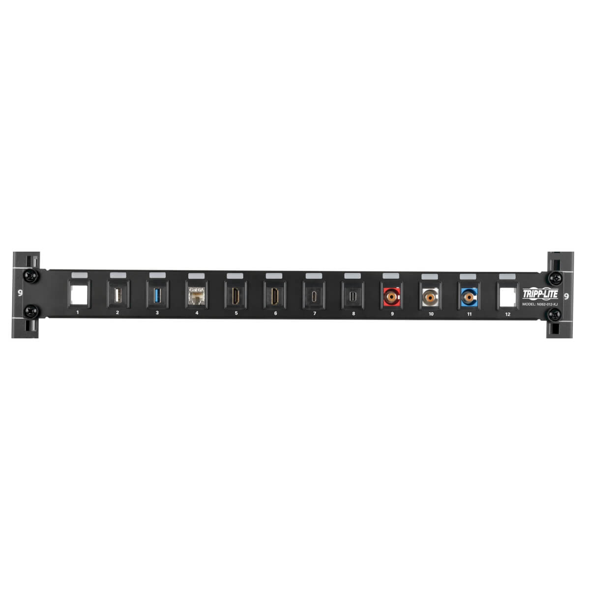 Tripp Eaton Tripp Lite Series 12-Port 1U Rack-Mount Unshielded Blank Keystone/Multimedia Patch Panel, RJ45 Ethernet, USB, HDMI, Cat5e/6 - Patch Panel - Schwarz - 1U - 48.3 cm (19")