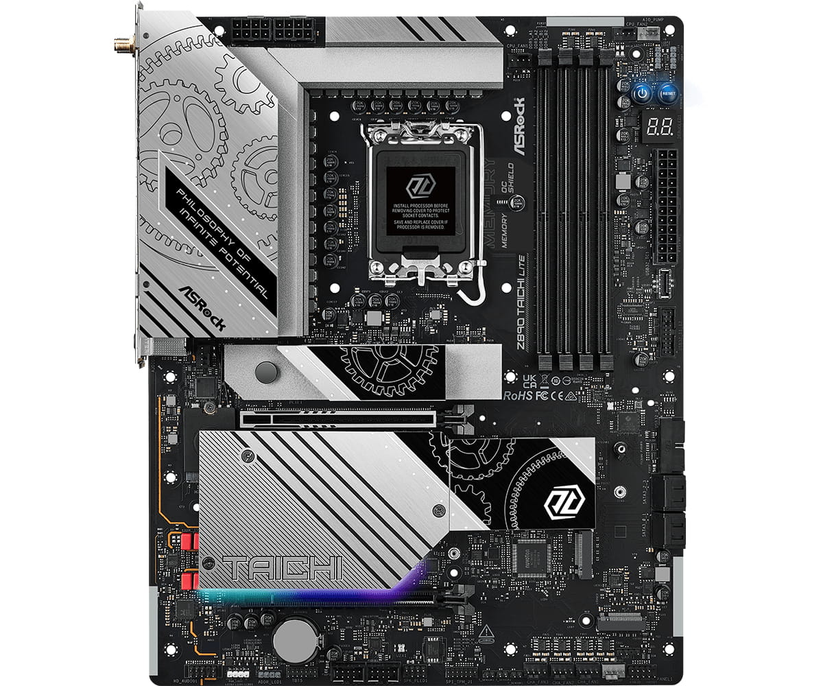 ASRock Z890 TAICHI LITE - Motherboard - ATX - LGA1851-Sockel - Z890 Chipsatz - USB4, USB-C 3.2 Gen 2x2, USB 3.2 Gen 1, USB 3.2 Gen 2 - 2.5 Gigabit LAN, 5 Gigabit Ethernet, Wi-Fi 7, Bluetooth - Onboard-Grafik (CPU erforderlich)