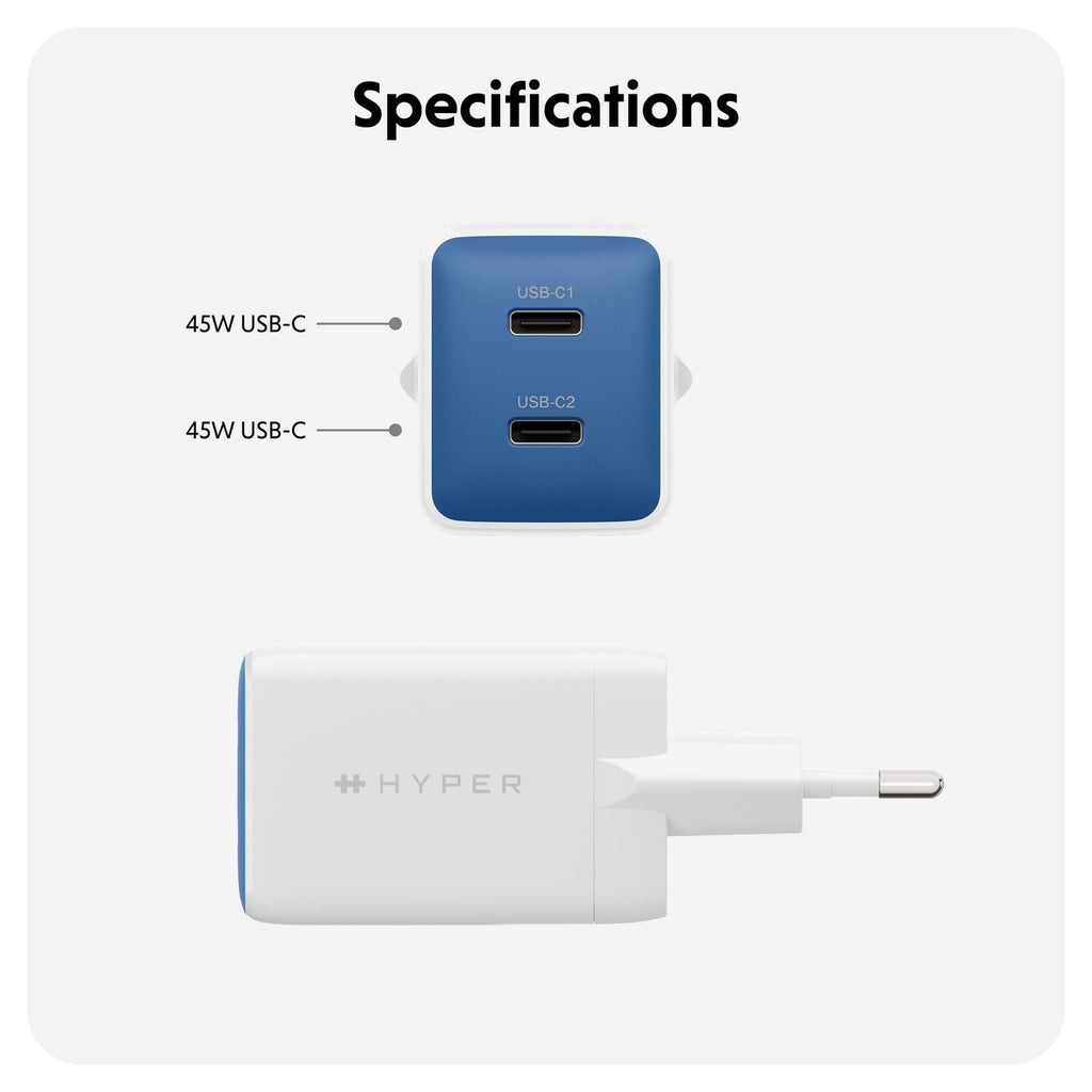 Targus HyperJuice - Netzteil - GaN - 45 watt - 2 Ausgabeanschlussstellen (2 x USB-C)