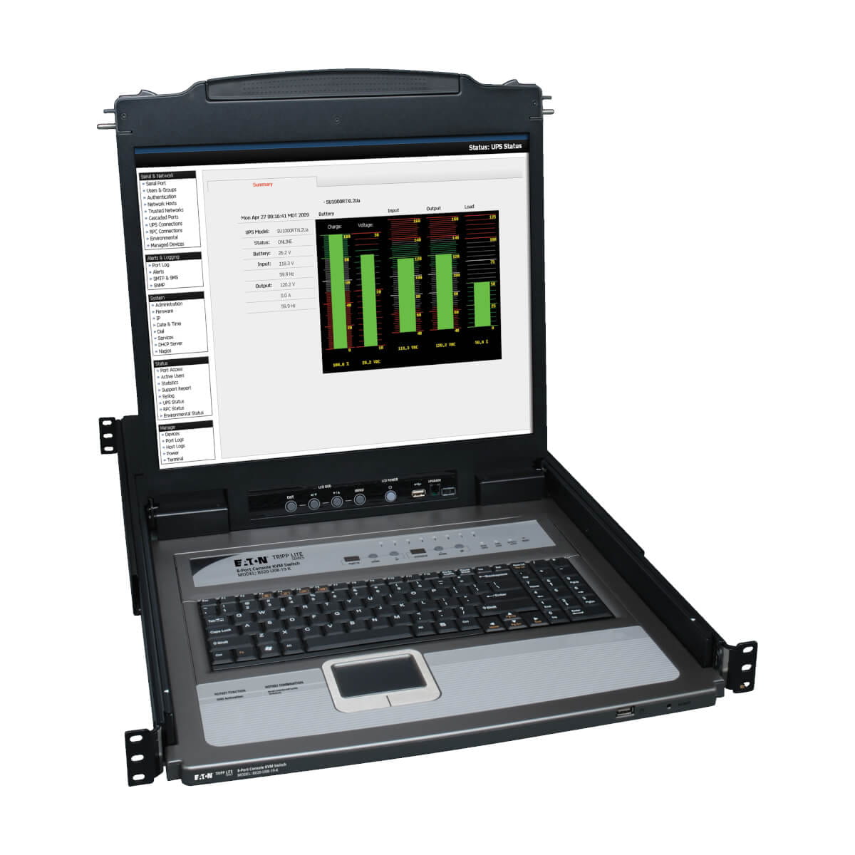 Tripp Eaton Tripp Lite Series 8-Port Rack Console KVM Switch w/19" LCD & 8 PS2/USB Cables 1U - KVM-Konsole mit KVM-Switch - 8 Anschlüsse - 48.3 cm (19")