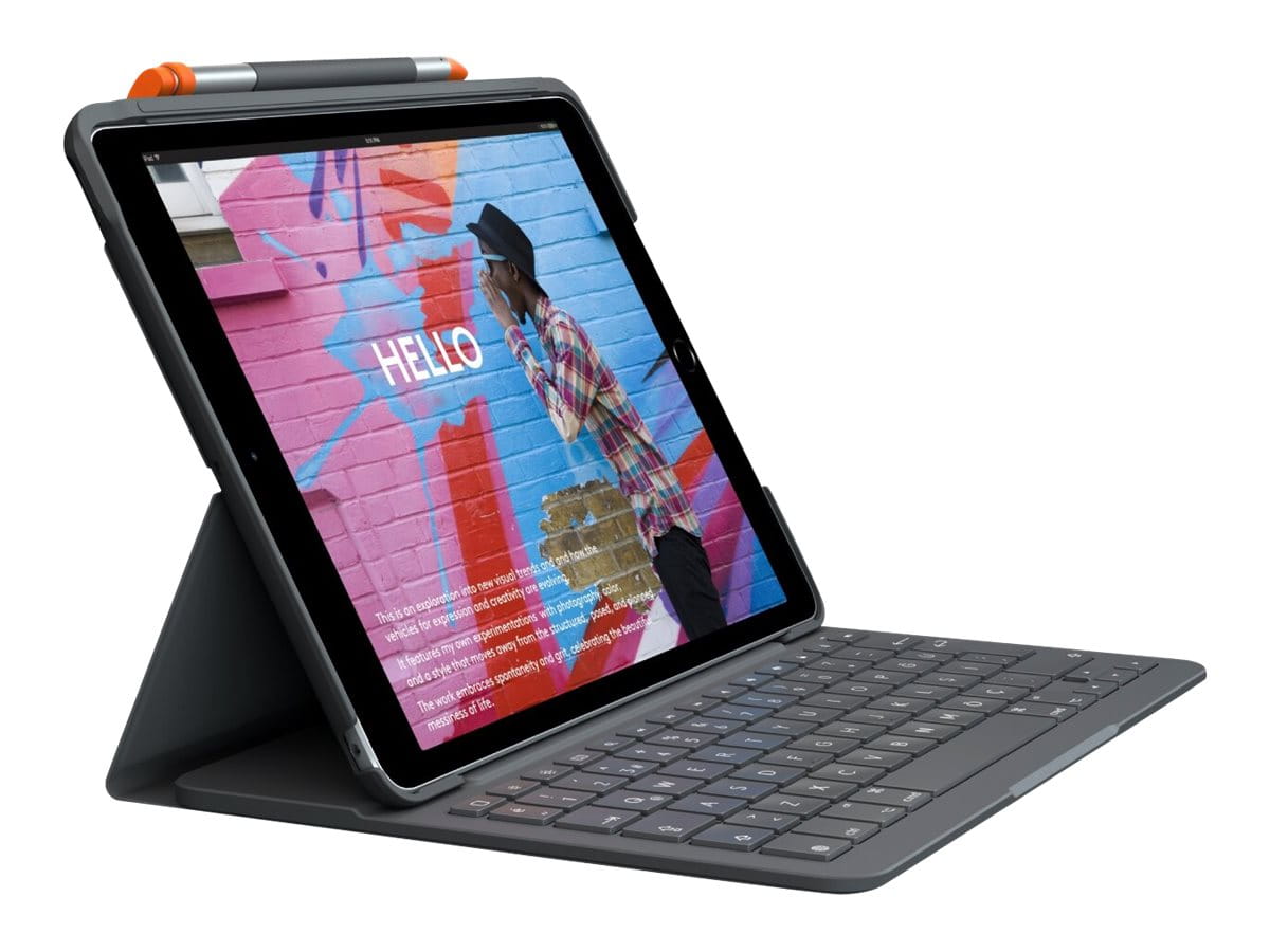 Logitech Slim Folio - Tastatur und Foliohülle - kabellos - Bluetooth - Französisch - Graphite - für Apple 10.2-inch iPad (7. Generation, 8. Generation, 9. Generation)