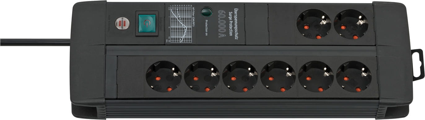 Brennenstuhl 1256000698, 3 m, Drinnen, Abgewinkelt, IP20, Schwarz, 8 AC-Ausgänge