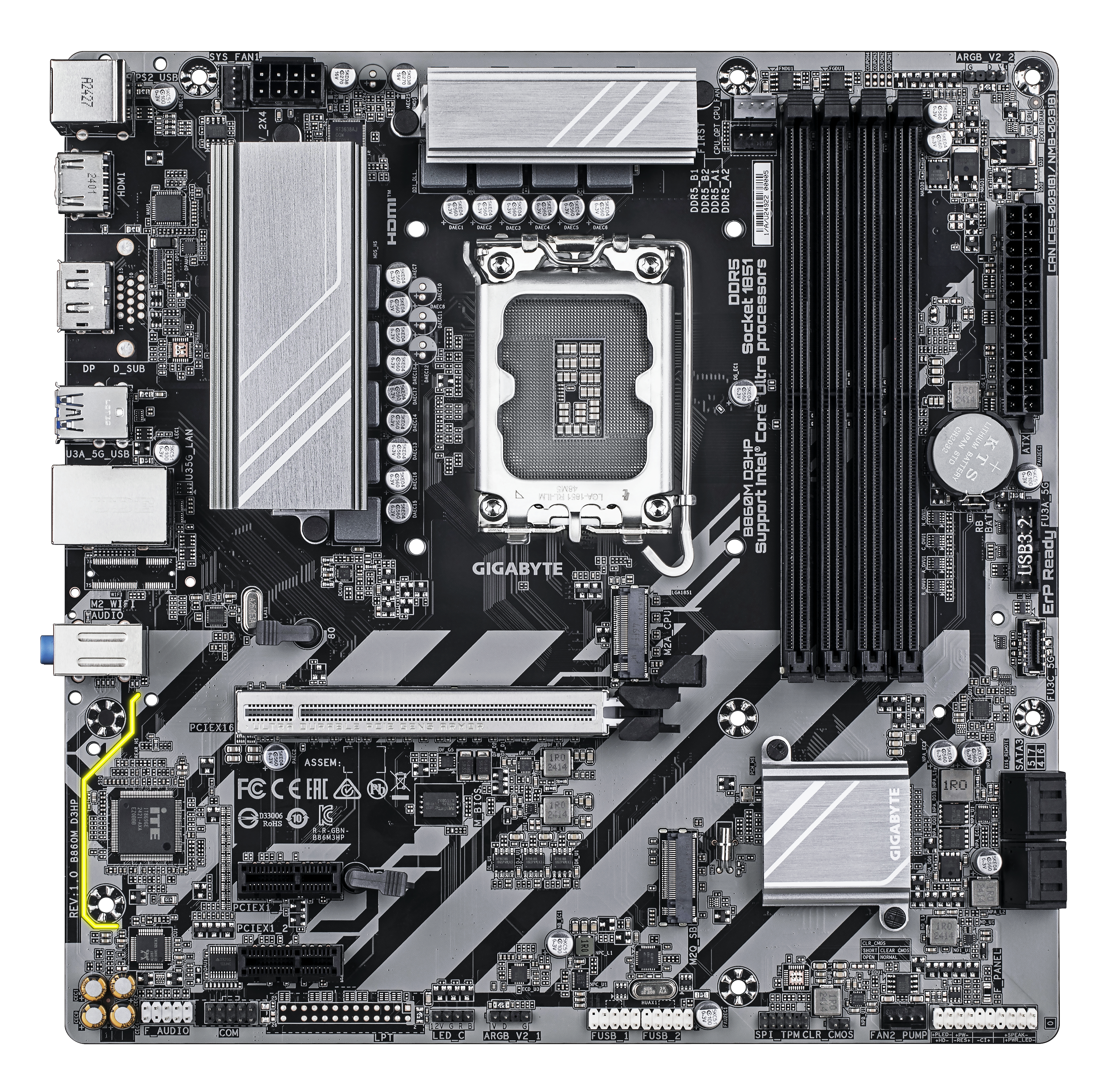 Gigabyte B860M D3HP - Motherboard - micro ATX - LGA1851 Sockel - B860 Chipsatz - USB-C 3.2 Gen 1, USB 3.2 Gen 1 - Gigabit LAN - Onboard-Grafik (CPU erforderlich)