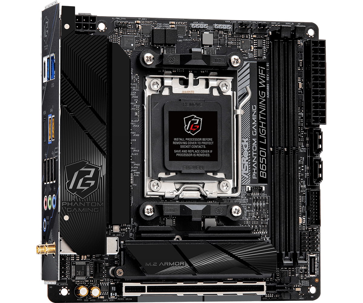 ASRock Phantom Gaming B650I Lightning WiFi - Motherboard - Mini-ITX - Socket AM5 - AMD B650 Chipsatz - 2.5 Gigabit LAN, Wi-Fi 6E, Bluetooth - Onboard-Grafik (CPU erforderlich)