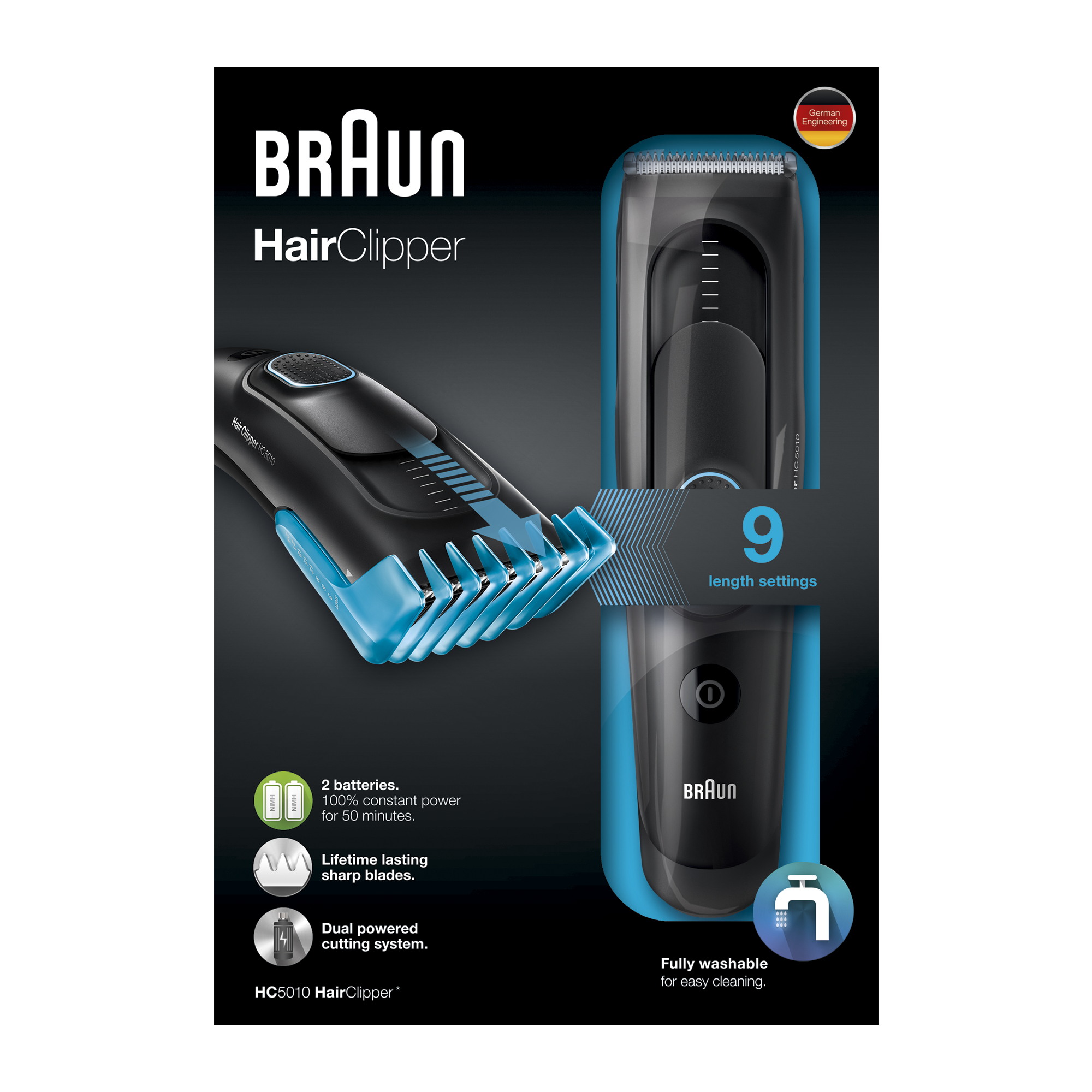 Braun HC5010, Schwarz, 3 mm, 2,4 cm, 40 min, 8 h, Nickel-Metallhydrid (NiMH)