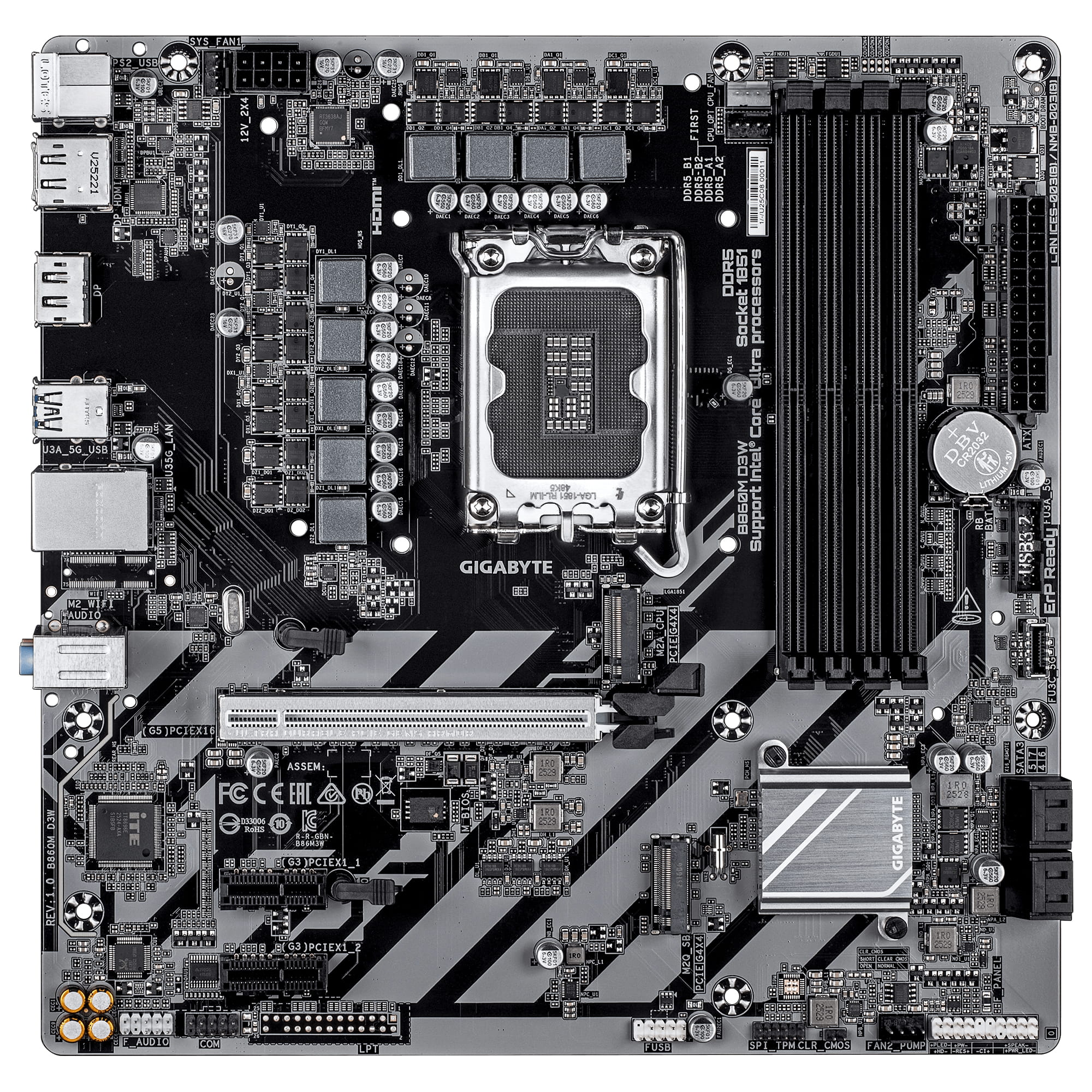 Gigabyte B860M D3W - Motherboard - micro ATX - LGA1851 Sockel - B860 Chipsatz - USB-C 3.2 Gen 1, USB 3.2 Gen 1 - Gigabit LAN - Onboard-Grafik (CPU erforderlich)